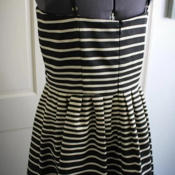 Feminine and Fabulous! Black and Ivory Striped Taylor Dress - Picture 5 of 11